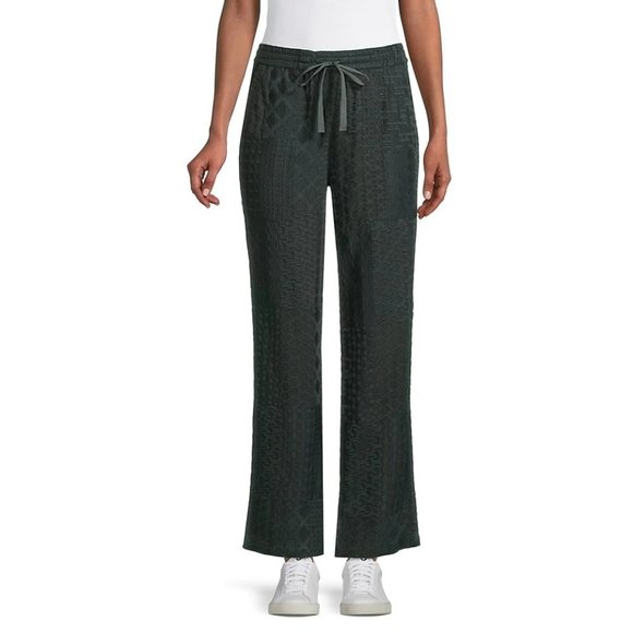 Johnny Was Pants - 282. Johnny Was Shashi Patchwork Textured Pants Dark Spruce Green Small